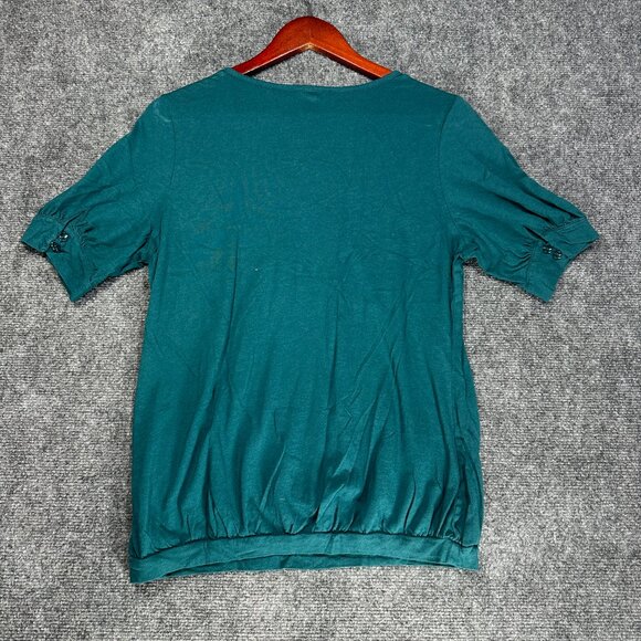 Fossil Top Womens Medium Green Cotton Knit Short Cuffed Sleeve Pullover - Picture 6 of 7